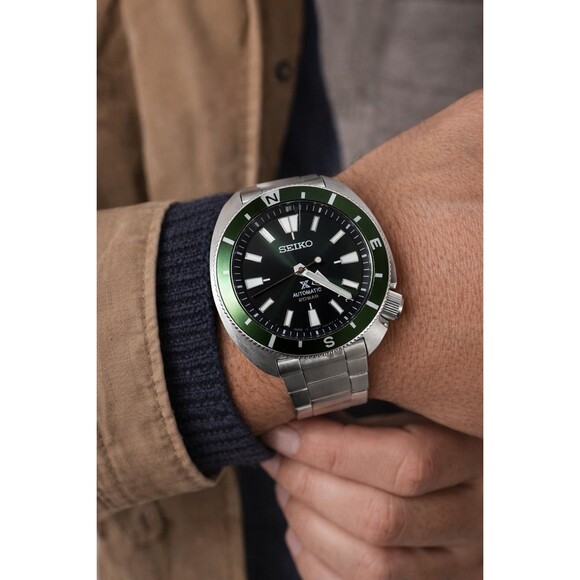 Seiko Prospex Automatic Men’s Watch Green Compass Bezel Black Dial Stainless...